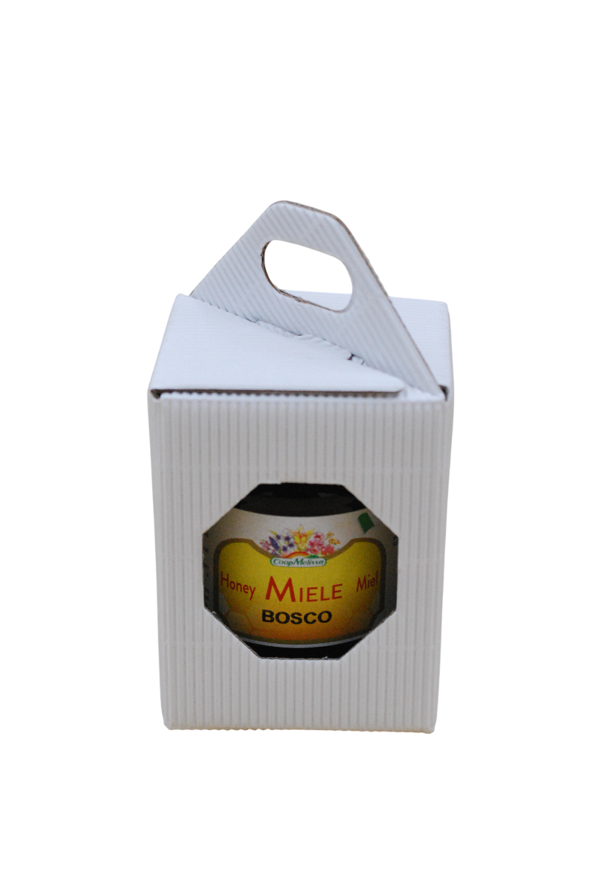 scatoletta portavasetto bianca apicoltura con vasetto miele visibile confezione 250g