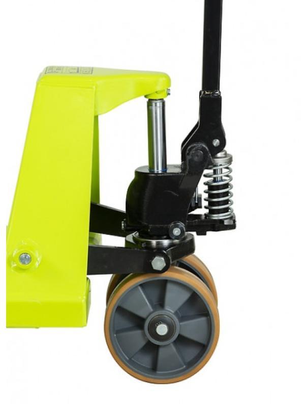 Vista laterale struttura e gruppo ruote transpallet professionale