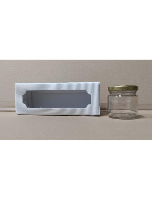 confezione bianca porta vasetti con vasetto di miele 125 grammi e finestra trasparente