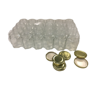 Vaso in vetro esagonale ml 190, per 250 gr miele (conf. da 24 pezzi) completo di tappo