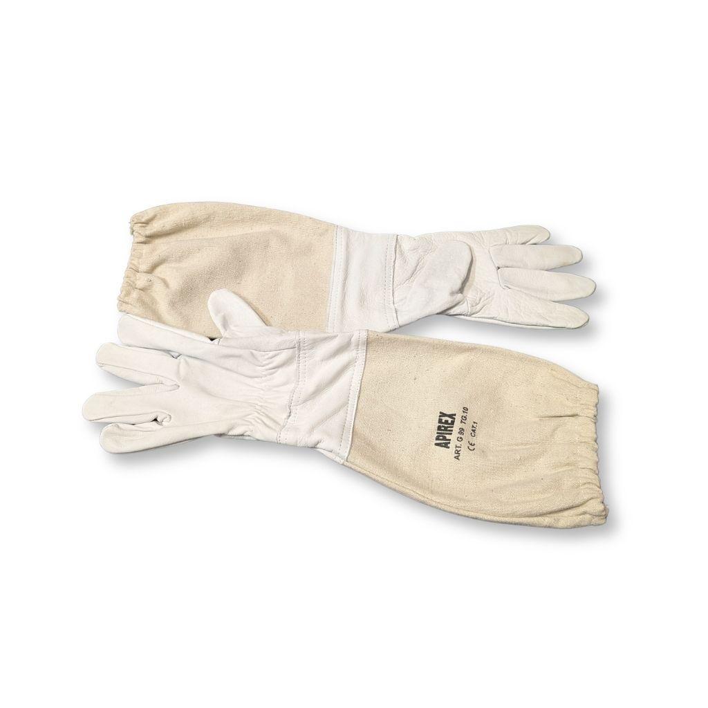 Guanti apicoltore in pelle bianca e cotone con manichetta lunga