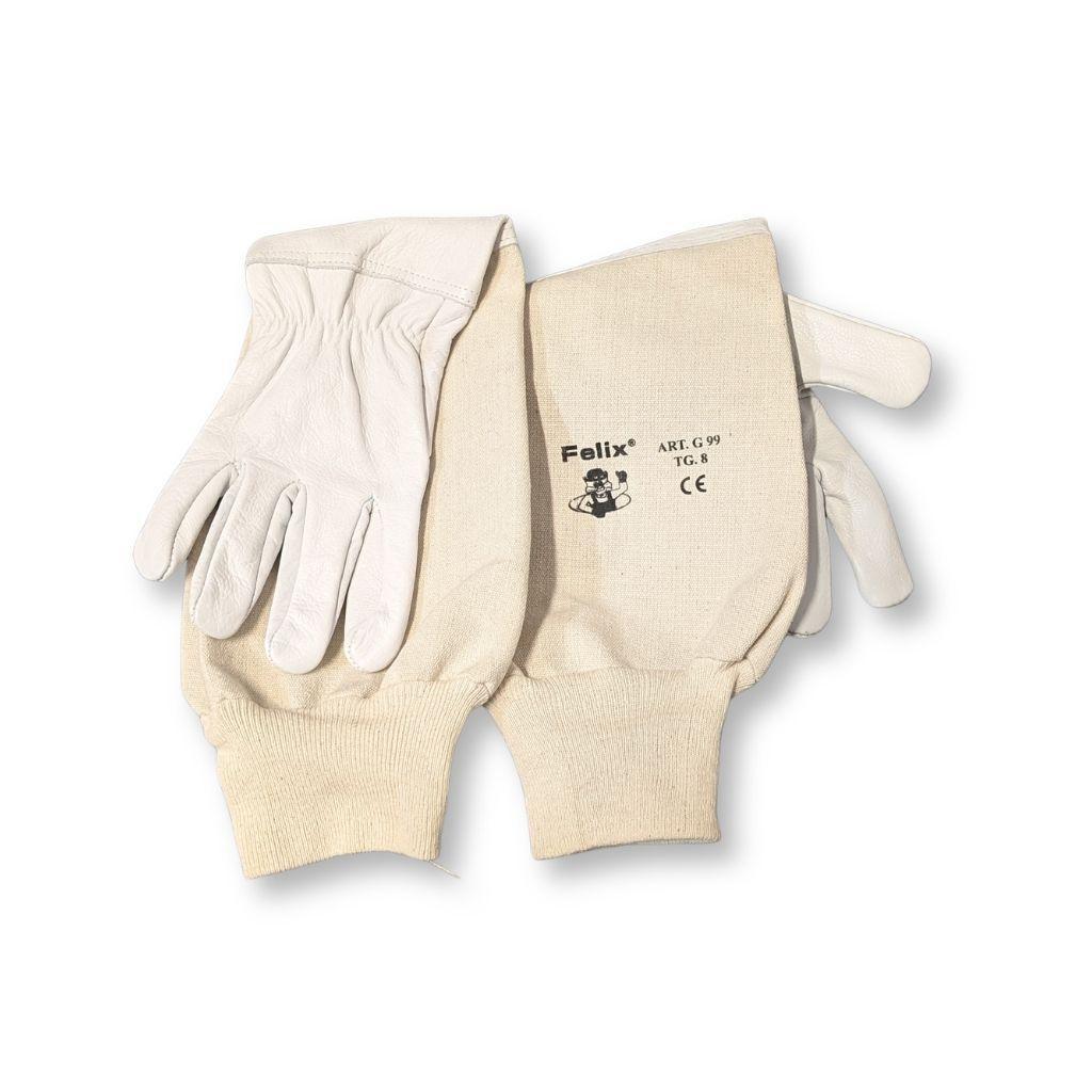 Guanti protettivi apicoltore con dita e palmo in pelle bianca